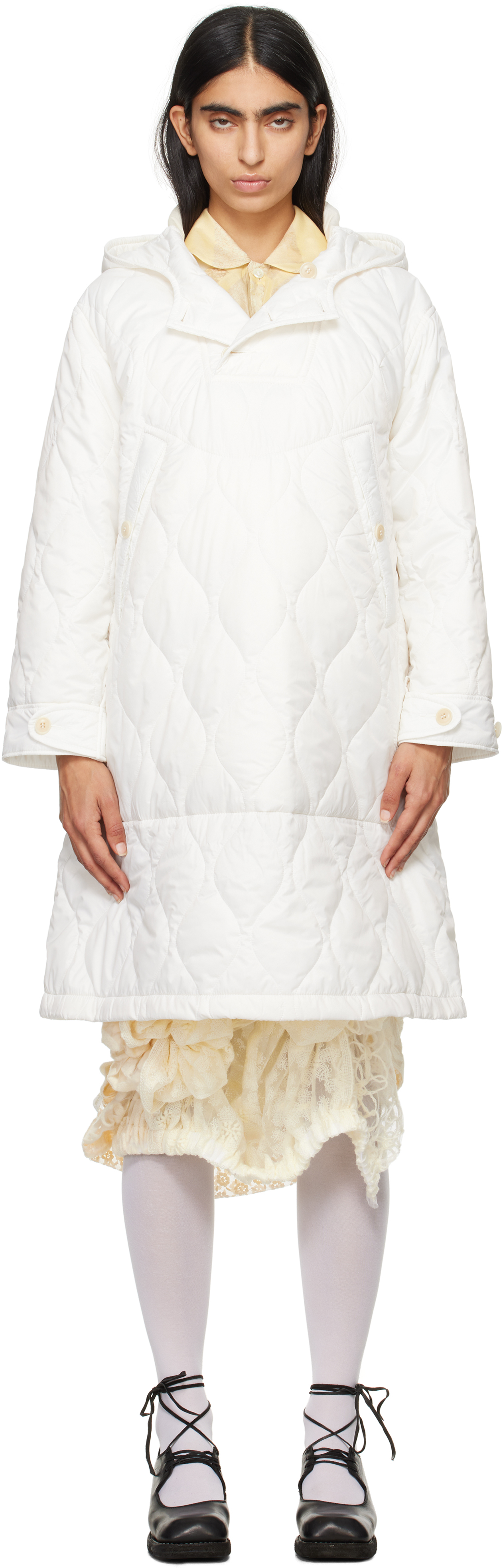 Shop Tao Comme Des Garçons White Taffeta Quilting Coat In 2 White