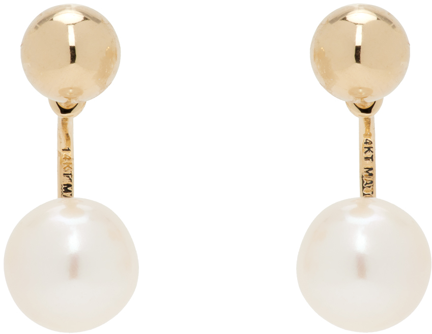 Gold Ball Pearl Drop Earrings
