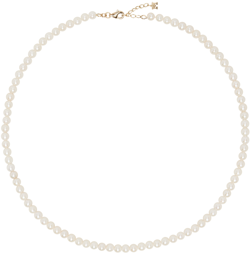 Shop Mateo White Pearl Beaded Choker In 14kt Yellow Gold