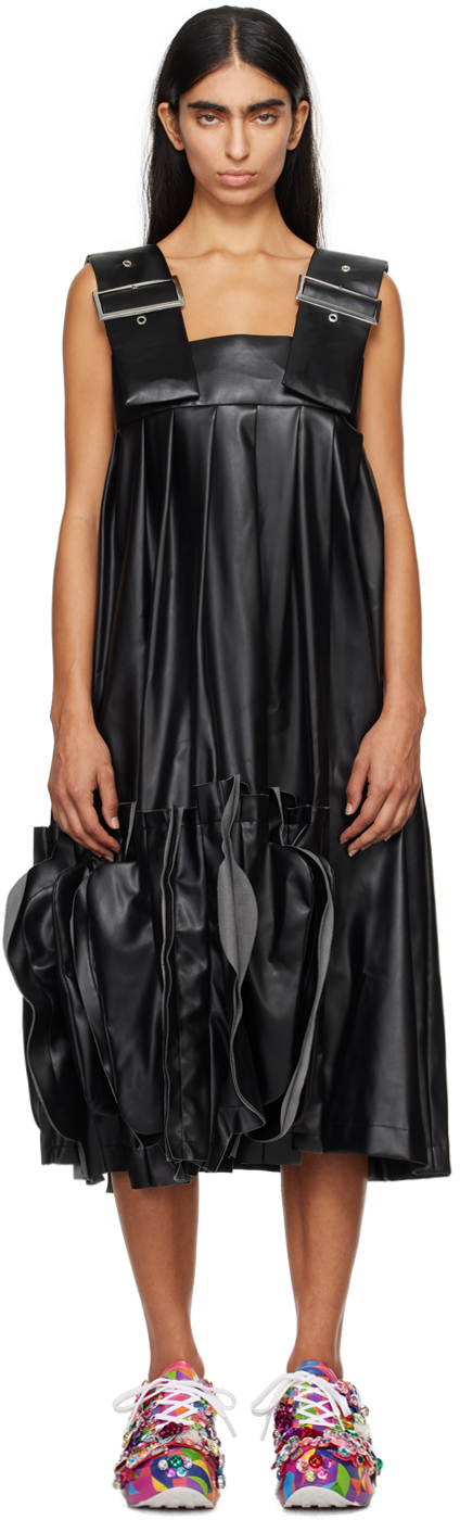 Comme des Garçons Black Pleated Faux-Leather Midi Dress