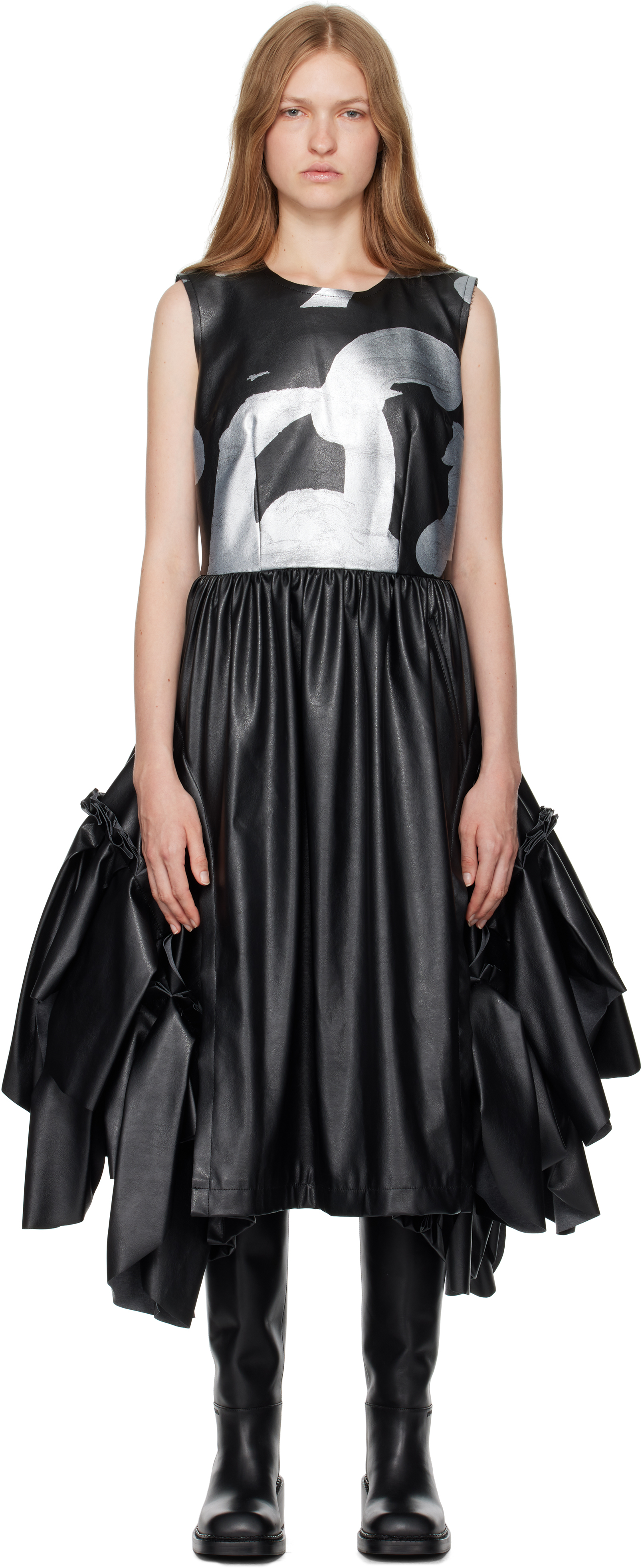 Comme des Garçons Black Faux Leather Printed Midi Dress