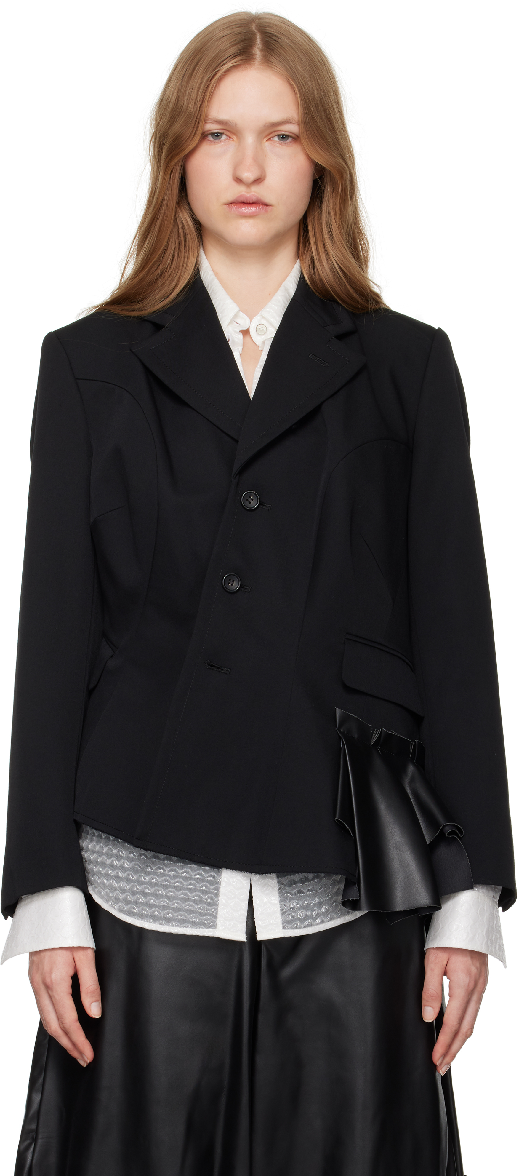 Shop Comme Des Garçons Black Ruffle Trim Blazer In 1 Black/black