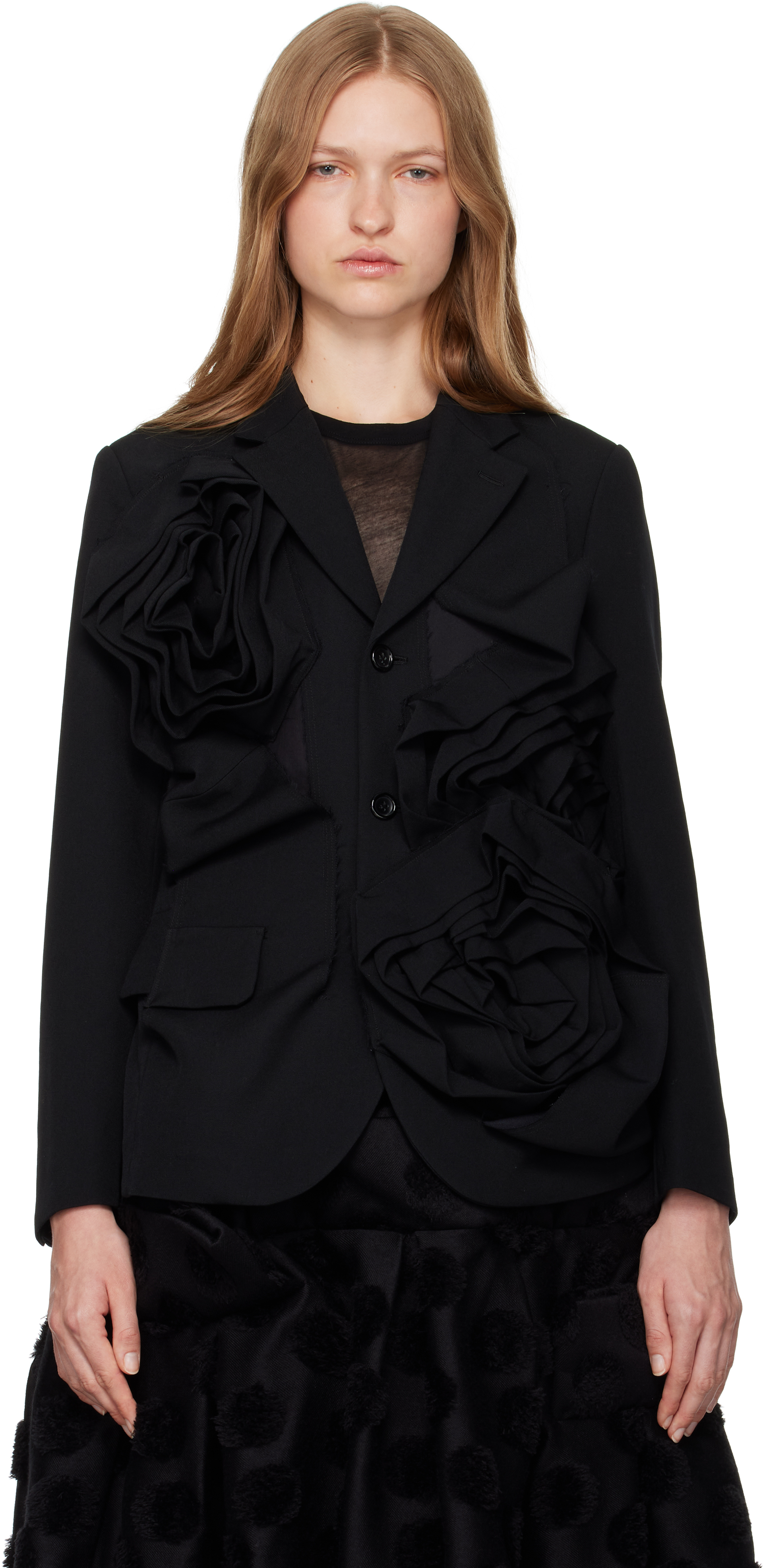 Shop Comme Des Garçons Black Rose Wool Blazer In 1 Black/black