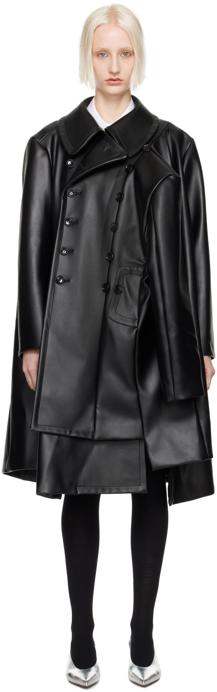 Shop Comme Des Garçons Black Asymmetrical Faux-leather Coat In 1 Black