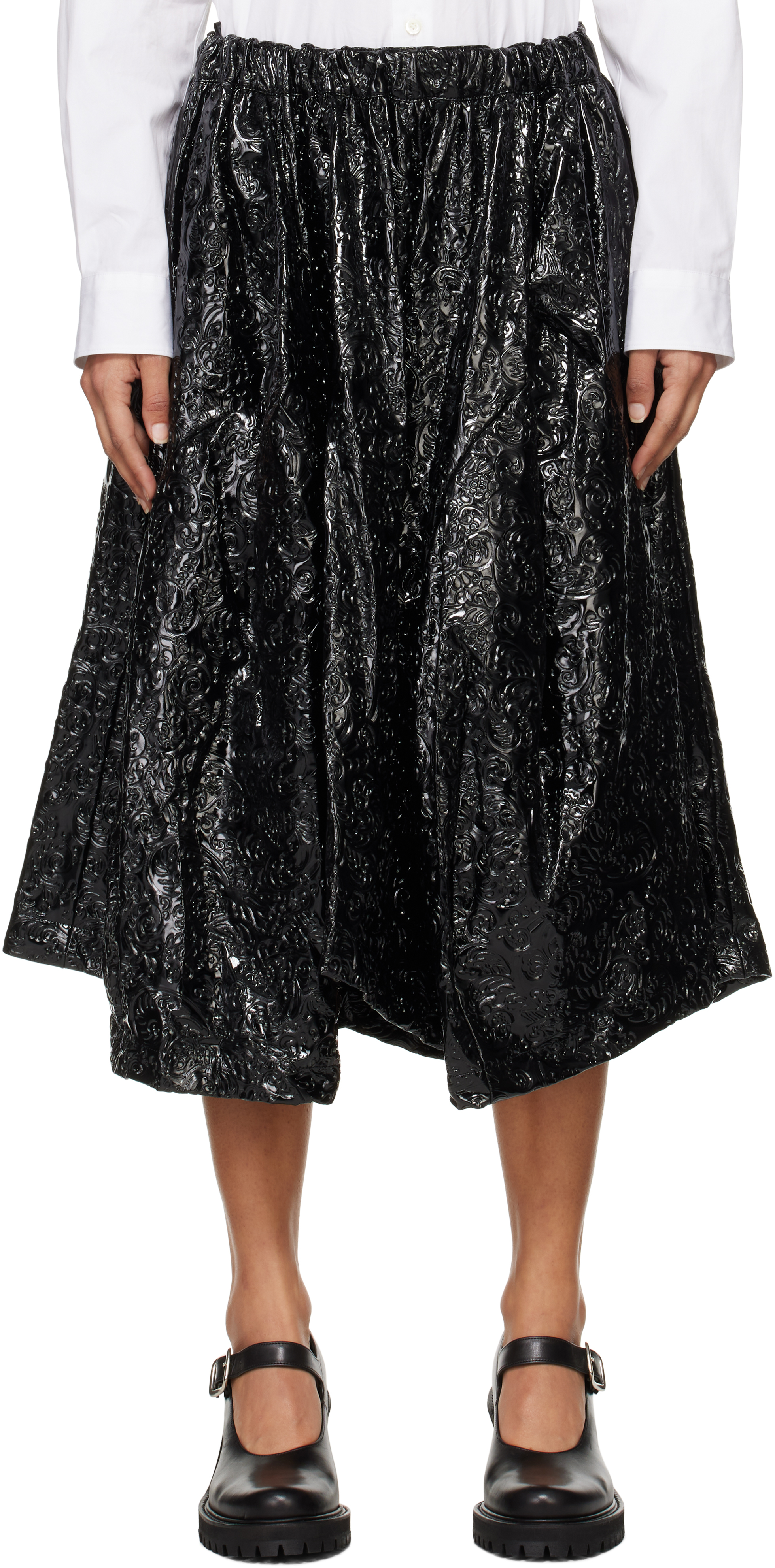 Comme des Garçons Black Enamel Embossed Pattern Midi Skirt