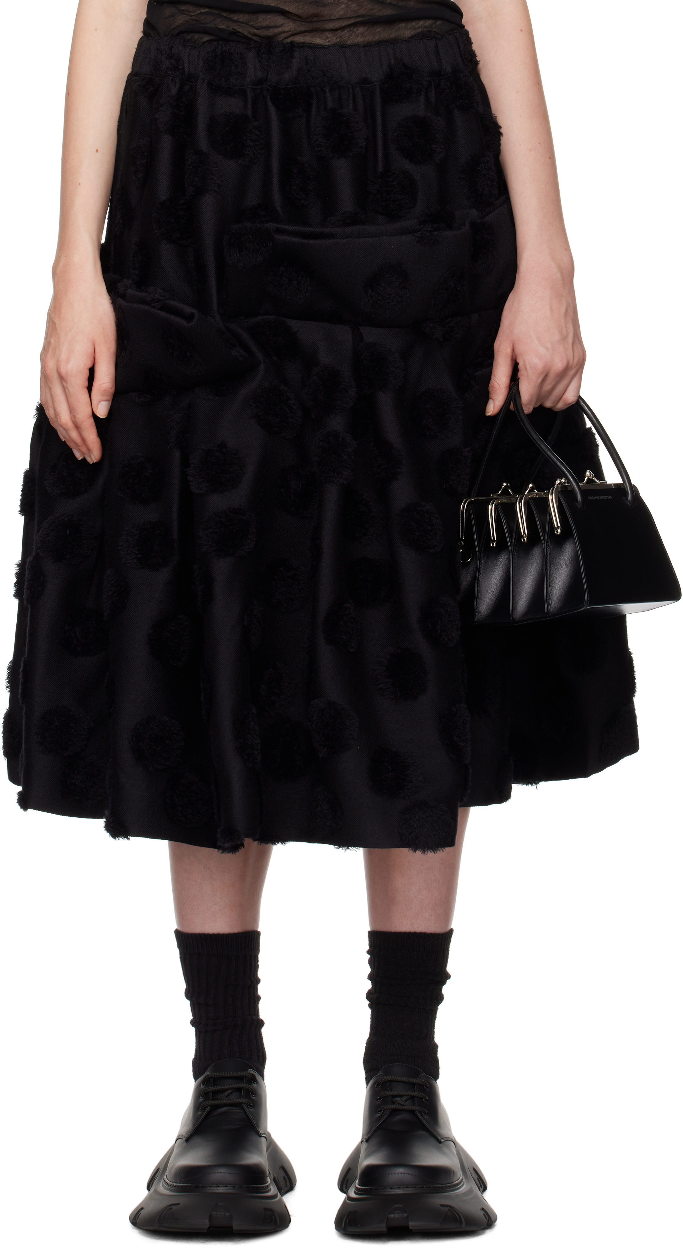 Shop Comme Des Garçons Black Wool Jacquard Midi Skirt In 1 Black