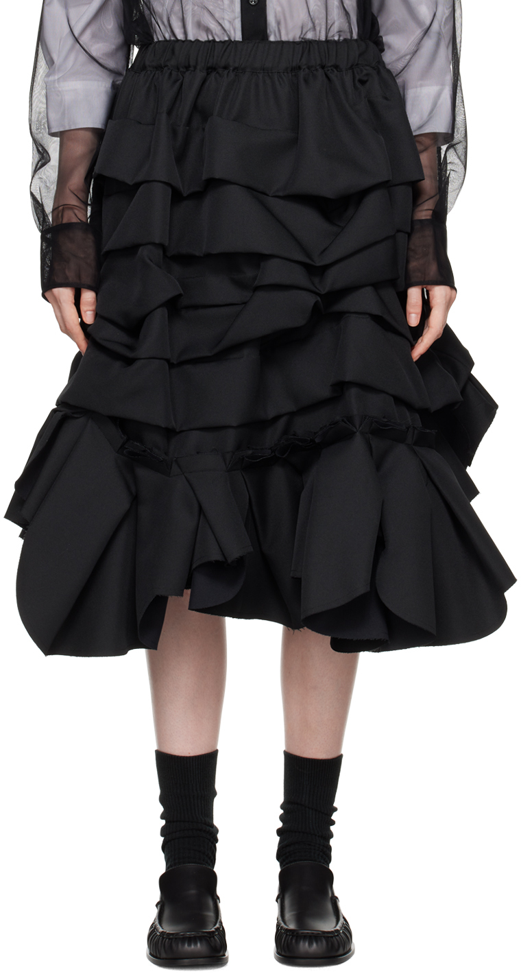 Shop Comme Des Garçons Black Gathered Midi Skirt In 1 Black