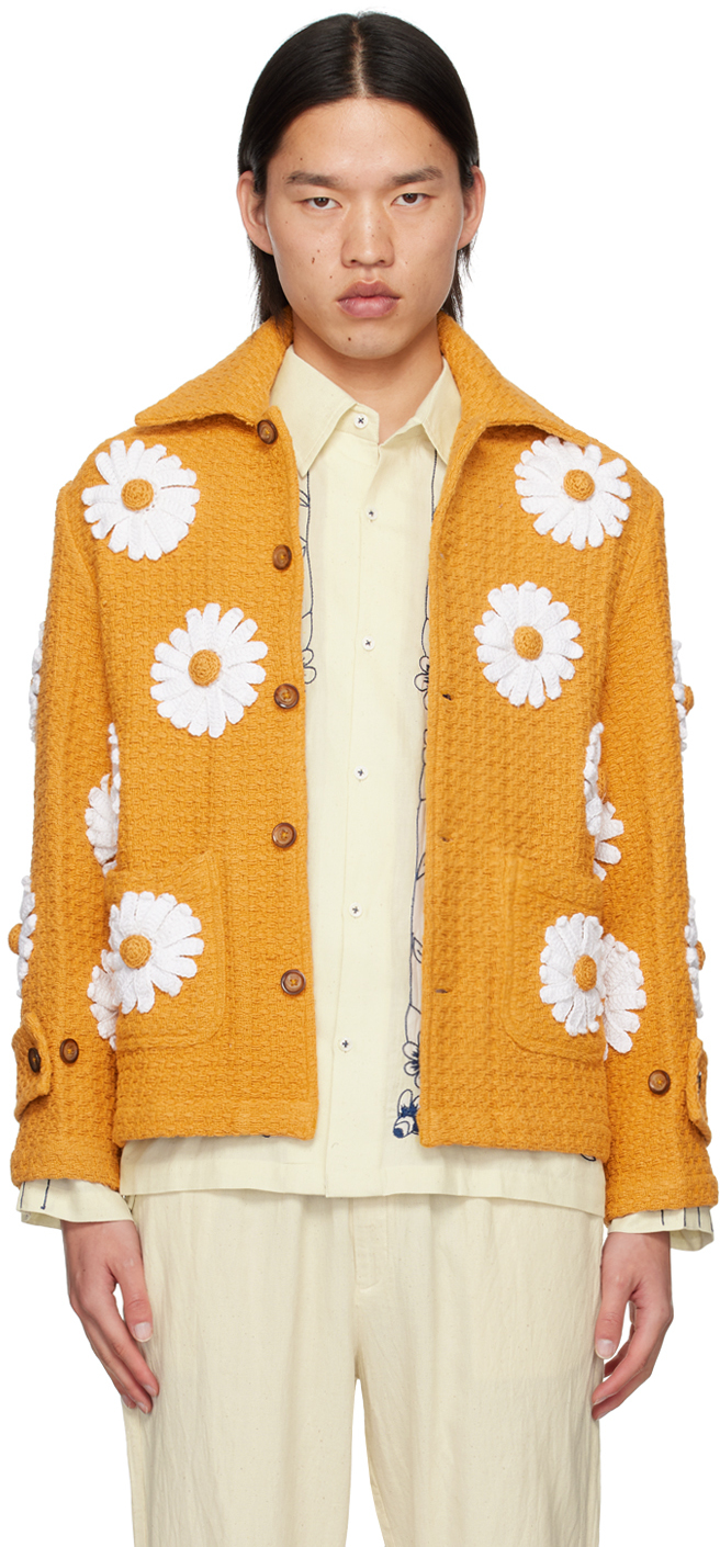 HARAGO YELLOW DAISY APPLIQUÉ JACKET 