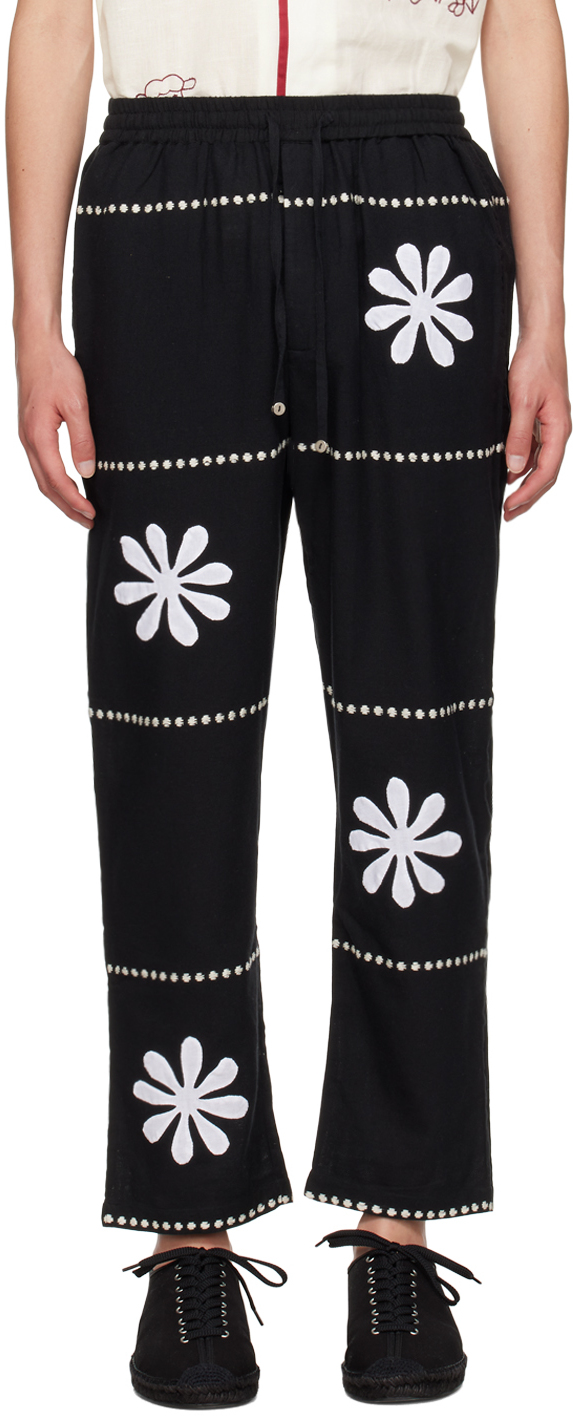 Shop Harago Black Appliqué Trousers