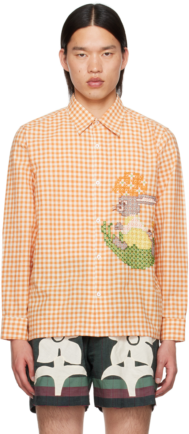 Orange & Off-White Cross-Stitched Shirt