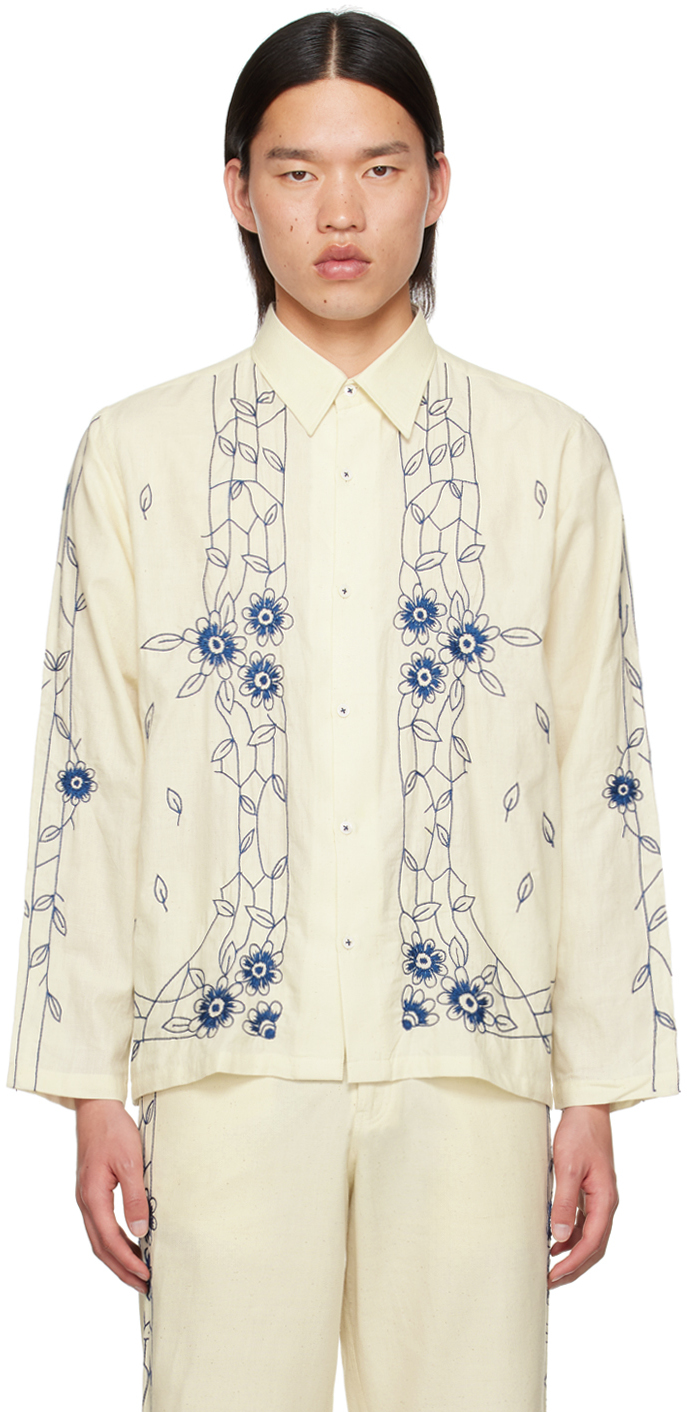 Shop Harago Off-white Embroidered Shirt In Off White