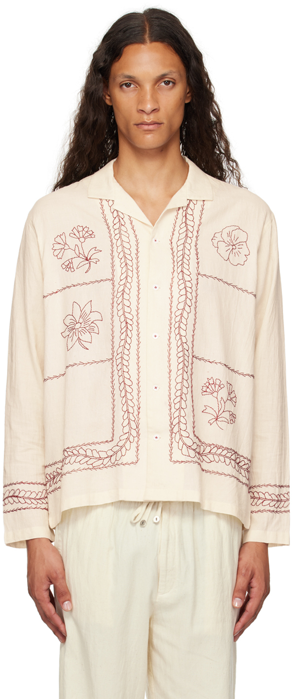 Shop Harago Off-white Embroidered Shirt In Off White