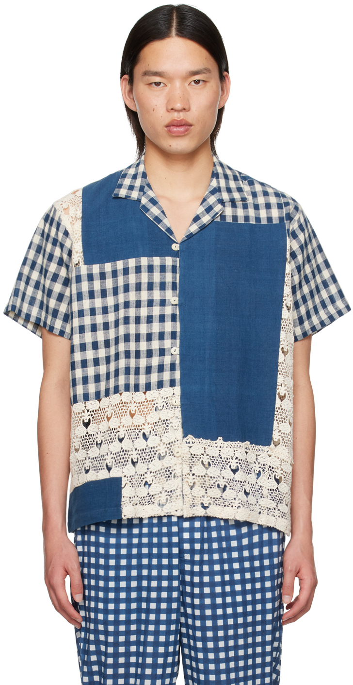 Indigo & Off-White Patchwork Shirt