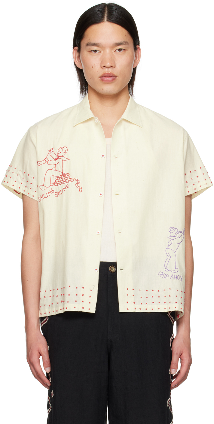 Shop Harago Off-white Embroidered Shirt In Off White