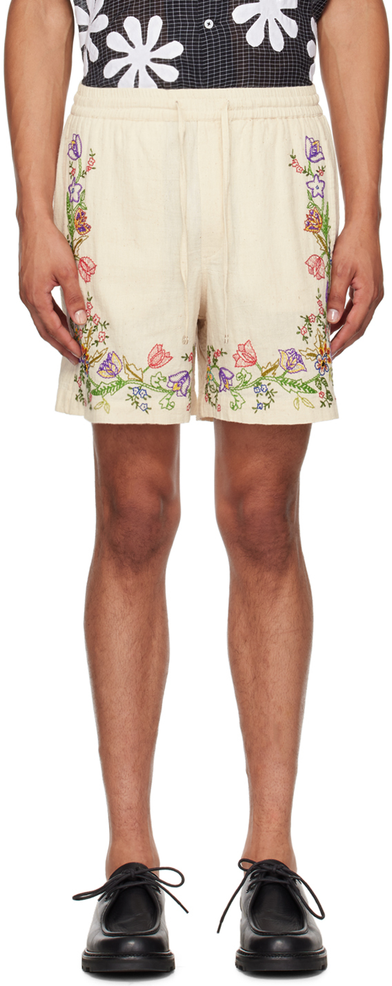 Shop Harago Off-white Embroidered Shorts In Off White