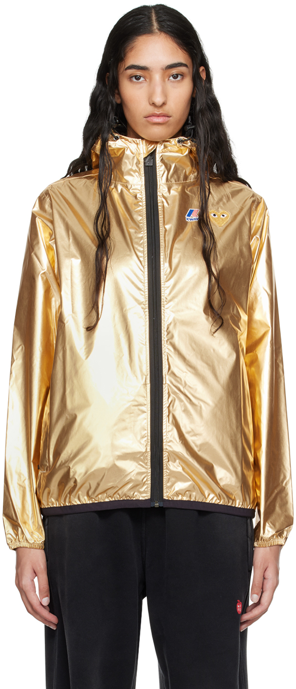 Shop Comme Des Garçons Play Gold K-way Edition Emblem Rain Jacket In 1 Gold