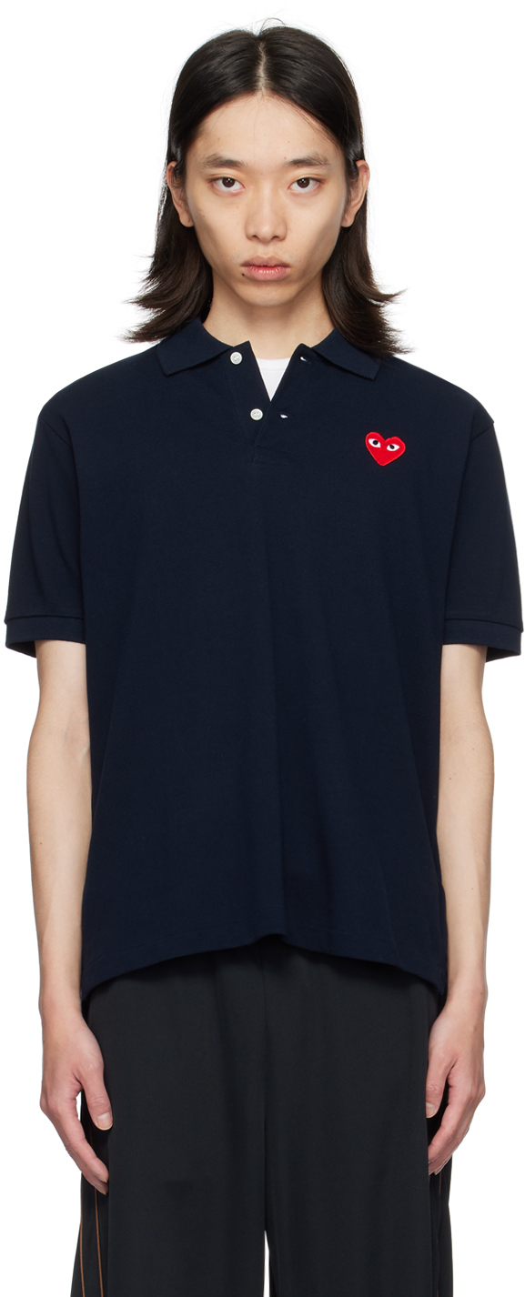 Shop Comme Des Garçons Play Navy Heart Polo