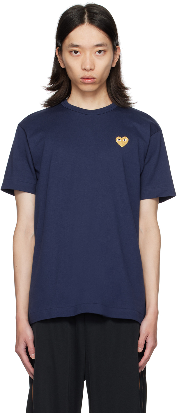 Shop Comme Des Garçons Play Navy Heart T-shirt In 2 Navy