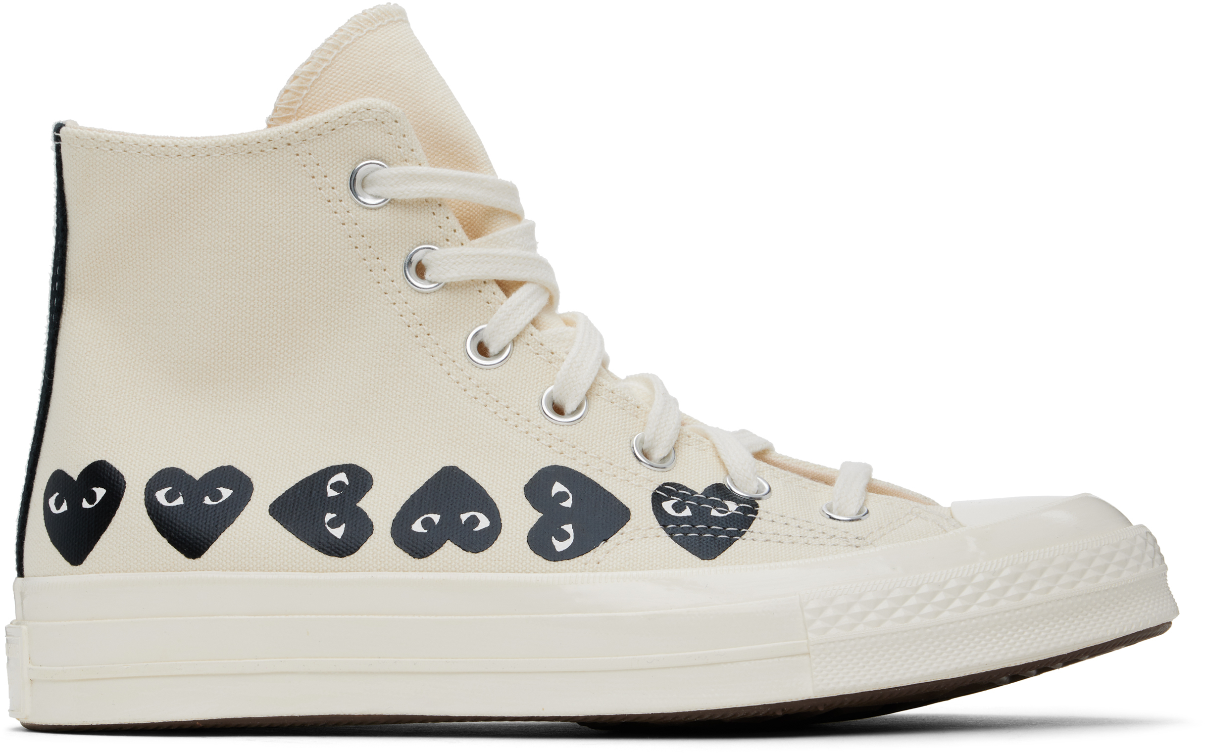 COMME des GARÇONS PLAY: Converseエディション オフホワイト Chuck 70 マルチハート ハイカットスニーカー |  SSENSE 日本