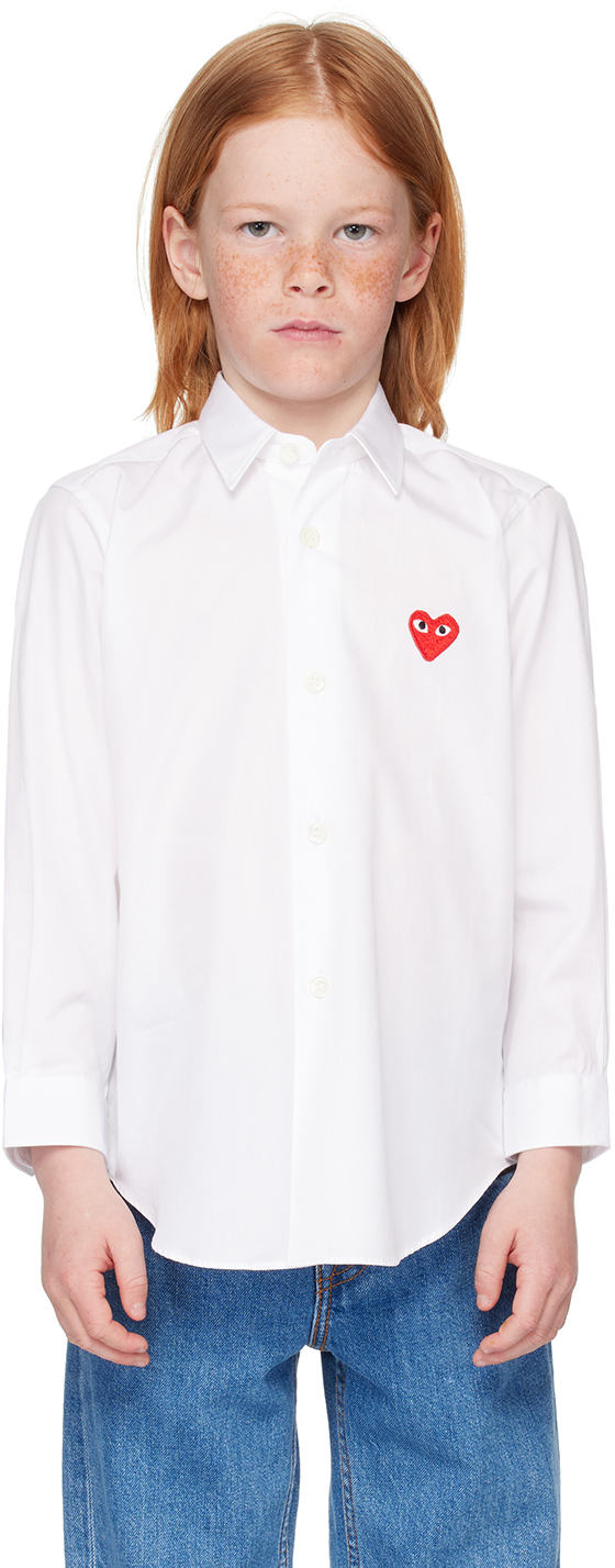 Shop Comme Des Garçons Play Kids White Patch Shirt In 2-white