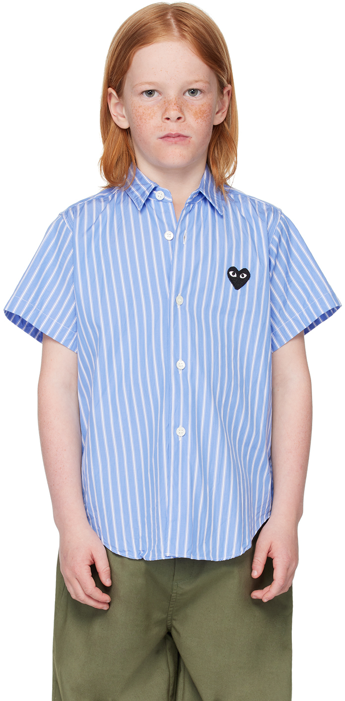 Shop Comme Des Garçons Play Kids Blue Striped Shirt In 1-blue
