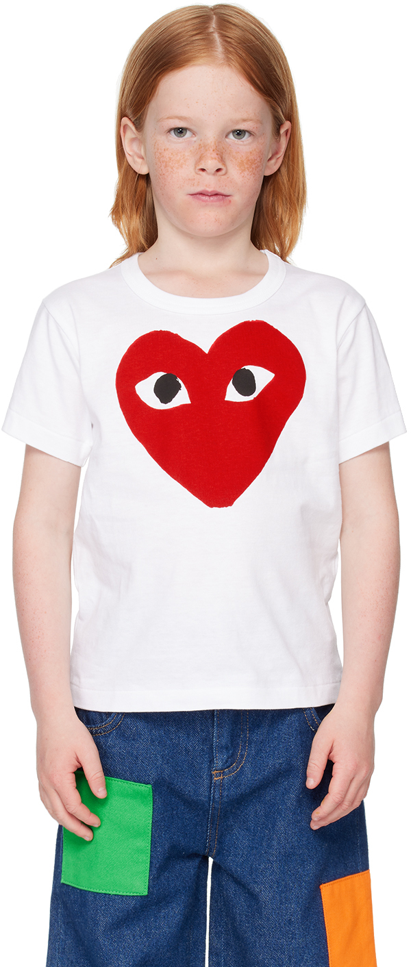Shop Comme Des Garçons Play Kids White Large Red Heart T-shirt In 1-white