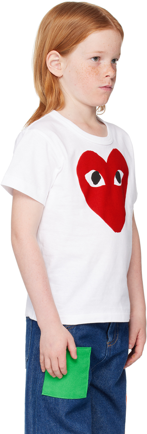 Shop Comme Des Garçons Play Kids White Large Red Heart T-shirt In 1-white