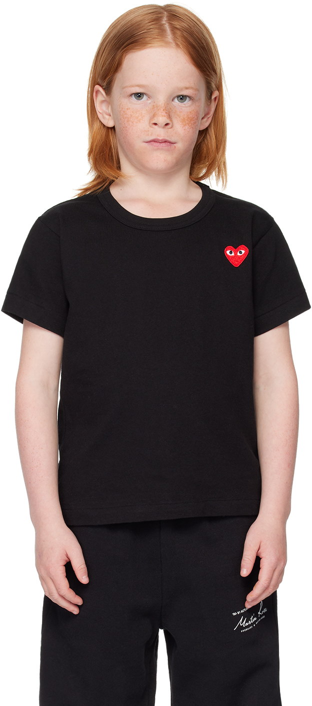 Shop Comme Des Garçons Play Kids Black Emblem T-shirt In 1-black