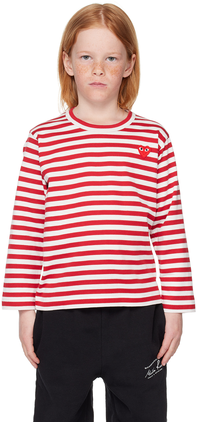 Shop Comme Des Garçons Play Kids Red & White Striped Long Sleeve T-shirt In 4-red