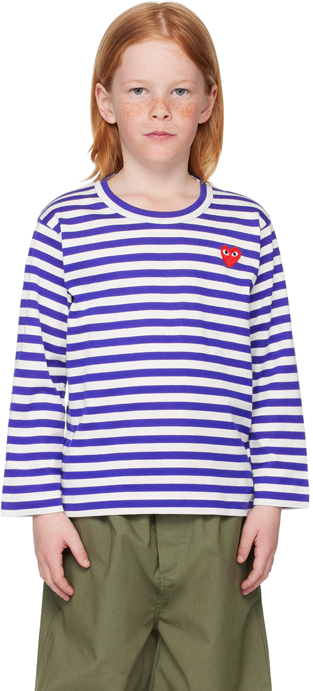 Kids Blue White Striped Long Sleeve T Shirt by COMME des GARCONS PLAY on Sale