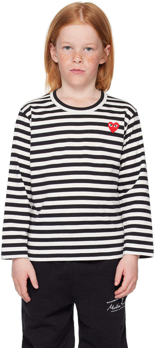 Shop Comme Des Garçons Play Kids Black & White Striped Long Sleeve T-shirt In 1-black