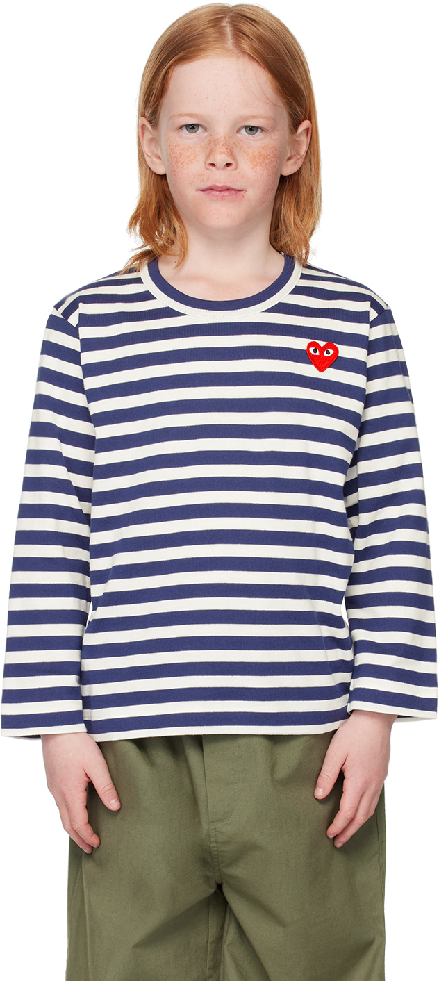 Shop Comme Des Garçons Play Kids Navy & White Striped Long Sleeve T-shirt In 1-navy/white