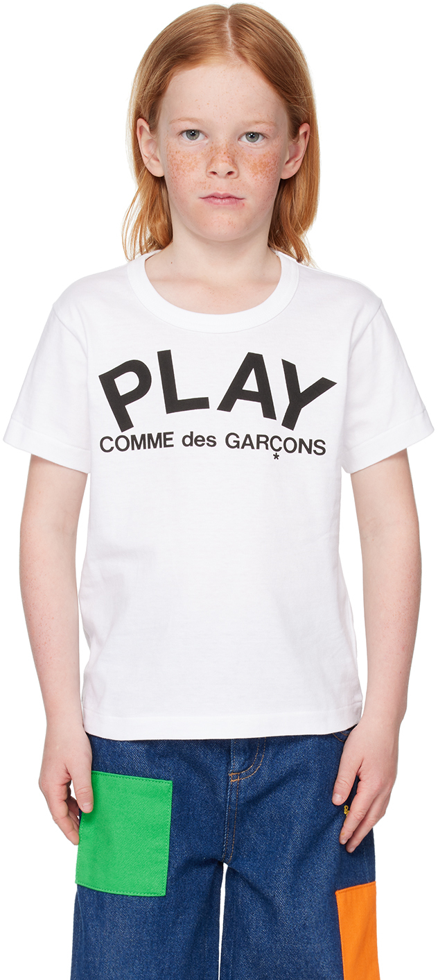 Shop Comme Des Garçons Play Kids White 'play' T-shirt In 1-white