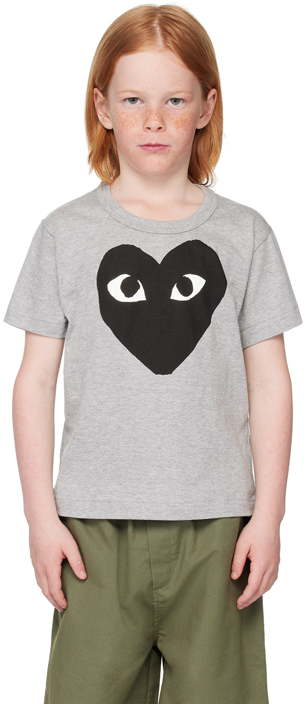Shop Comme Des Garçons Play Kids Gray Large Black Heart T-shirt In 1-grey