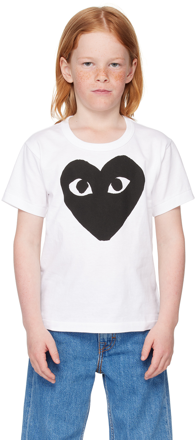 Shop Comme Des Garçons Play Kids White Large Black Heart T-shirt In 1-white/black