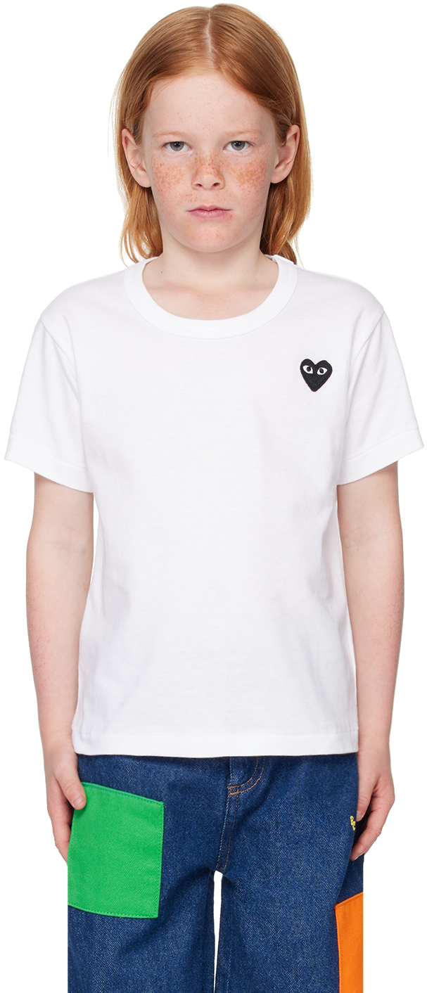 Shop Comme Des Garçons Play Kids White Emblem T-shirt In 2-white