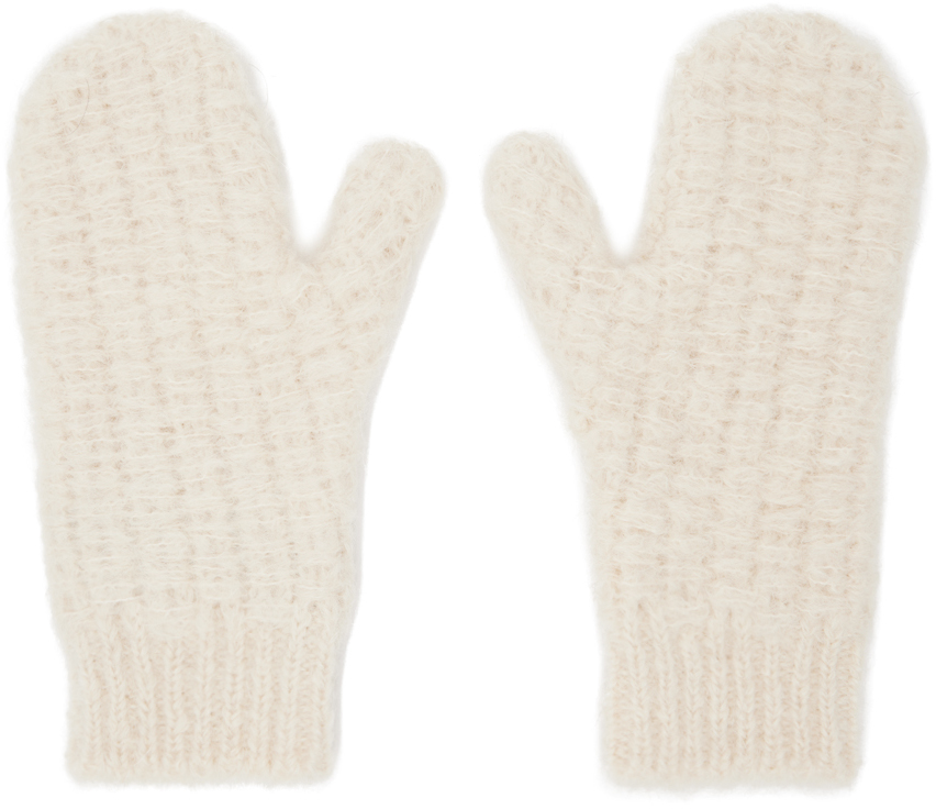 Jil Sander Off-white Mohair & Alpaca Mittens In 105 Chalk