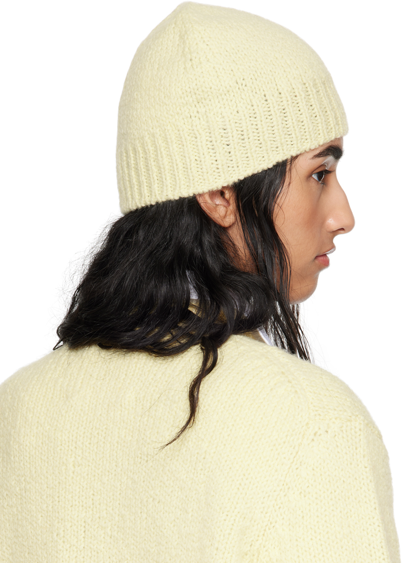 Jil Sander Yellow Irregular Texture Wool Beanie In 745 Pistacchio Cream