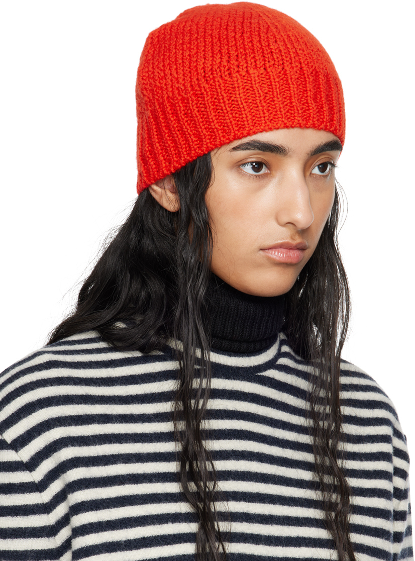 Jil Sander Red Irregular Texture Wool Beanie In 626 Poppy