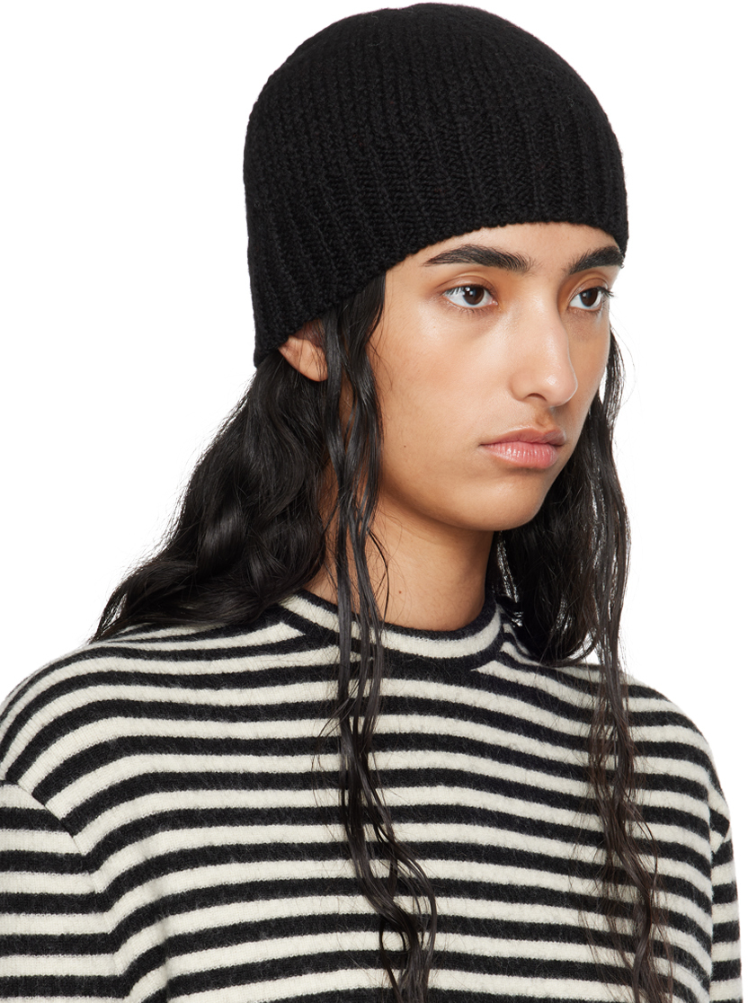 Jil Sander Black Irregular Texture Wool Beanie In 001 Black