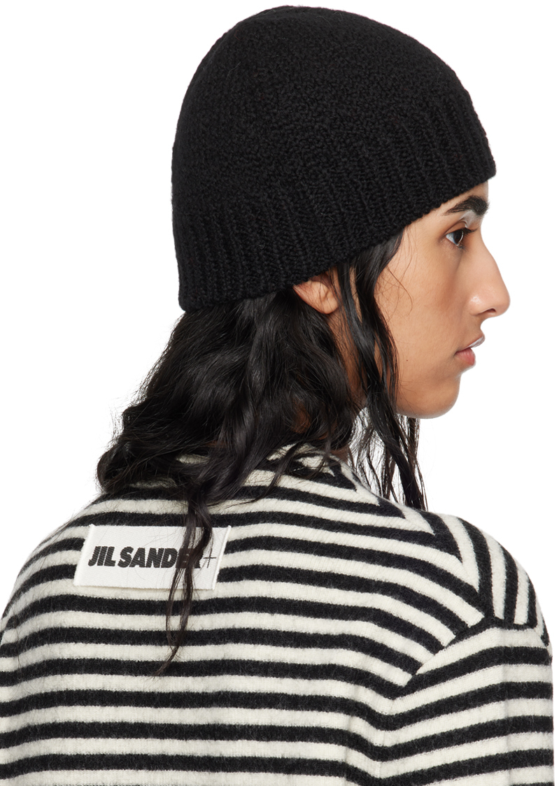 Jil Sander Black Irregular Texture Wool Beanie In 001 Black