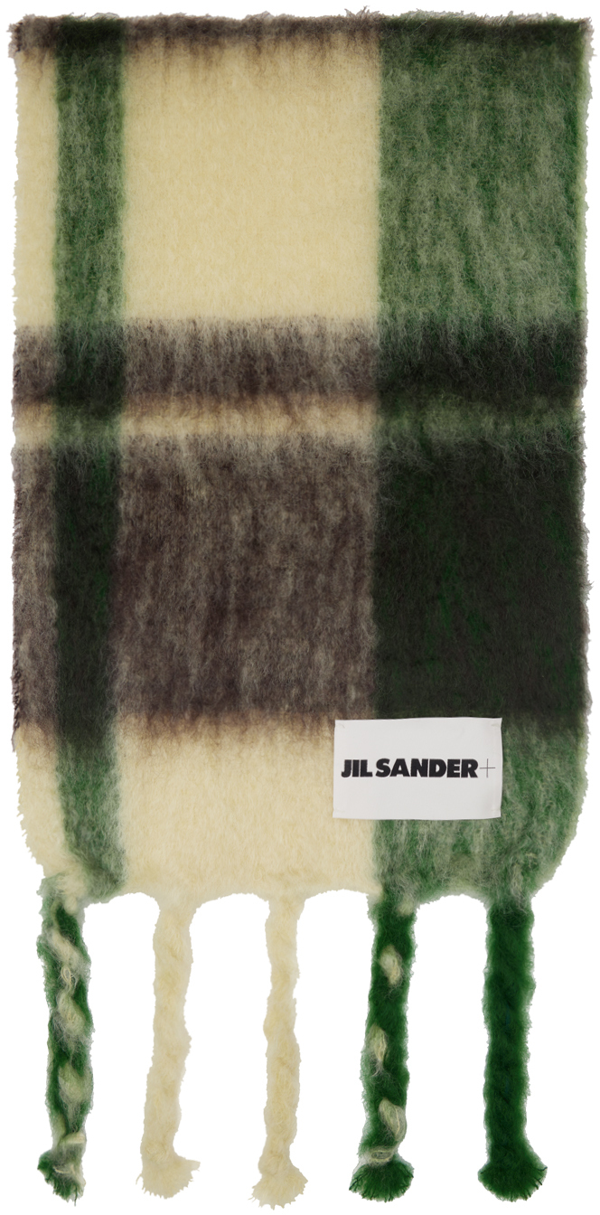 Shop Jil Sander Green & Brown Checks Mohair Scarf In 745 Light Yellow/bro