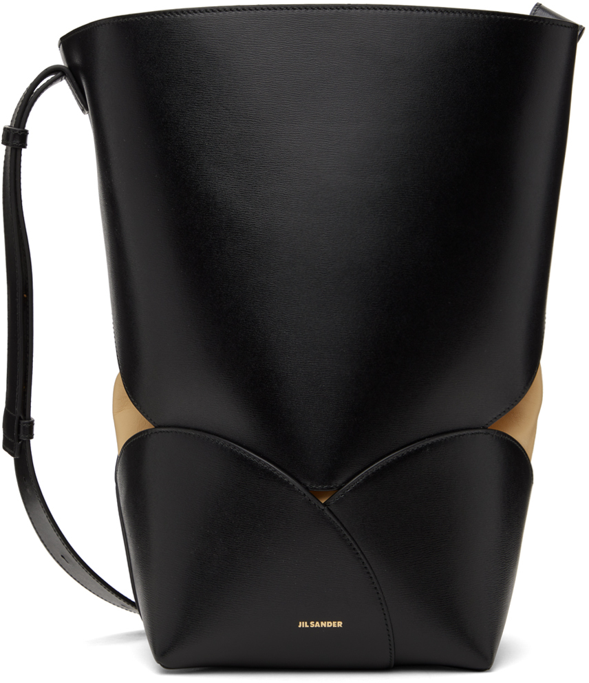 Jil Sander Black Curve Bucket Medium Bag In 001 Black