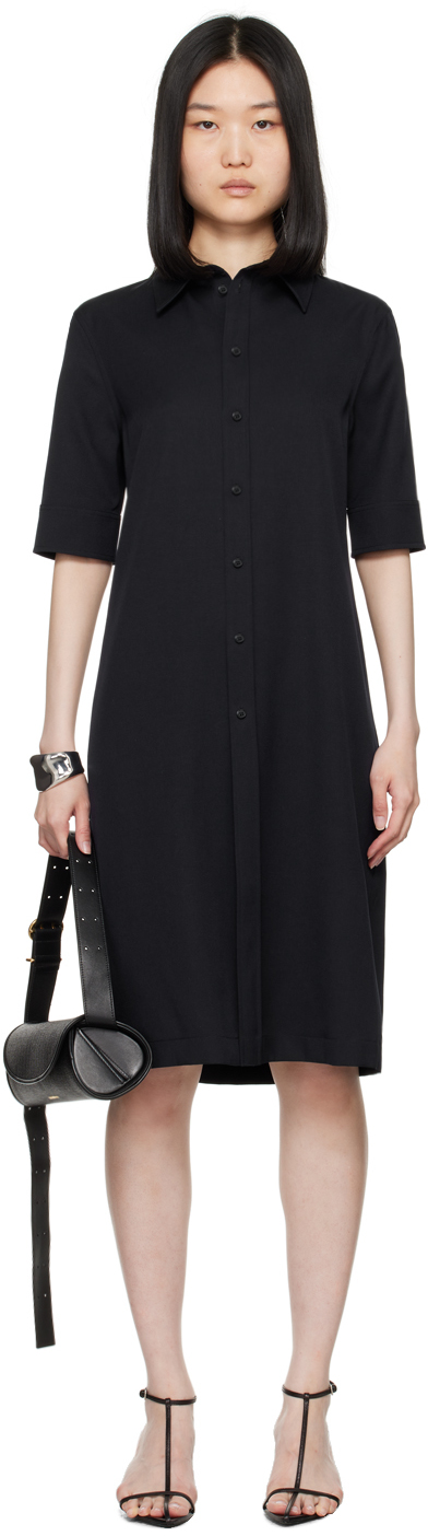 JIL SANDER NAVY SPREAD COLLAR MIDI DRESS 