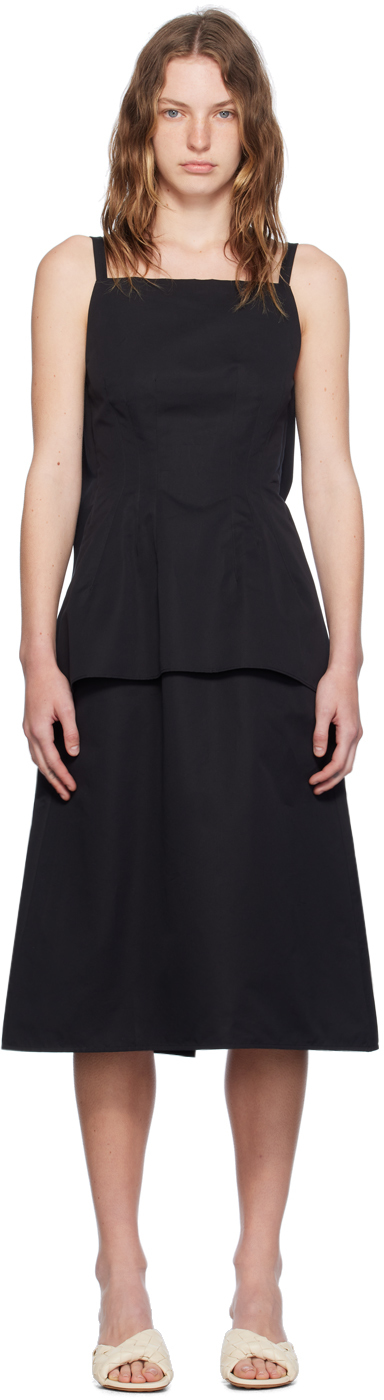 Jil Sander Black Square Neck Midi Dress In 001 Black