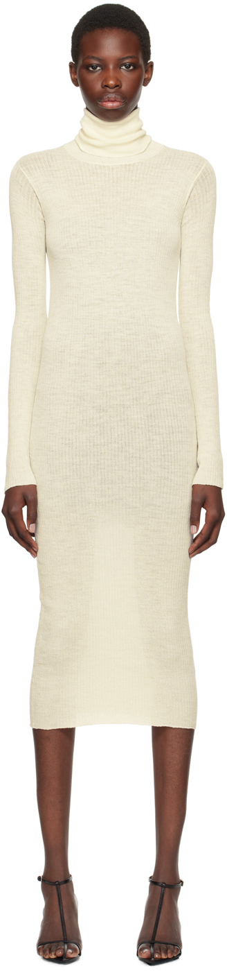 Jil Sander Off-white Ribbed Midi Dress In 105 Chalk