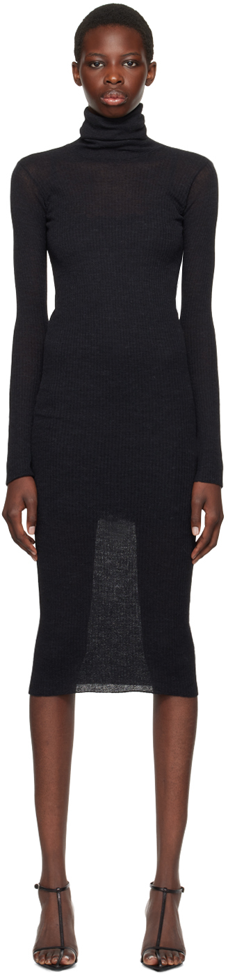 Jil Sander Black Ribbed Midi Dress In 001 Black