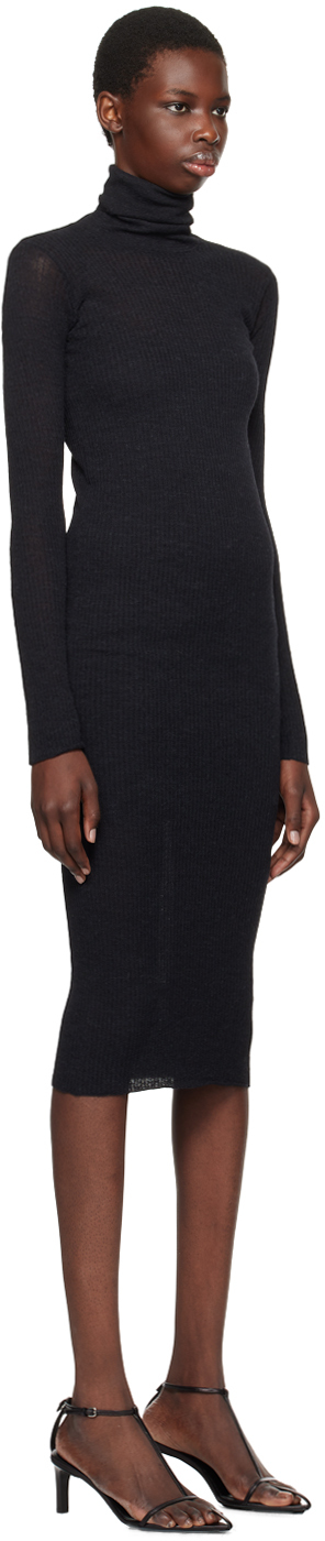 Jil Sander Black Ribbed Midi Dress In 001 Black