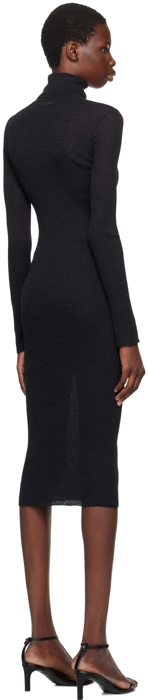 Jil Sander Black Ribbed Midi Dress In 001 Black