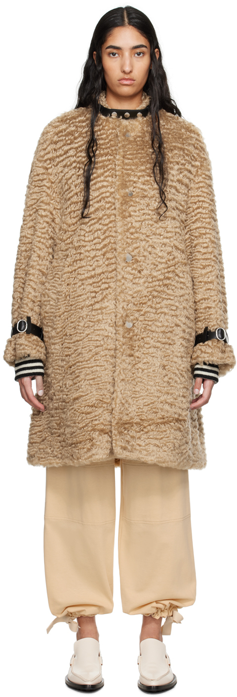 Shop Jil Sander Brown Band Collar Coat In 237 Gold Earth